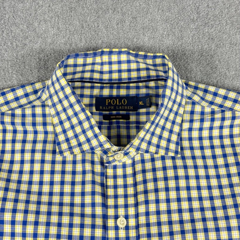 Polo Ralph Lauren Shirt Mens XL Blue Yellow Check Non Iron Pony